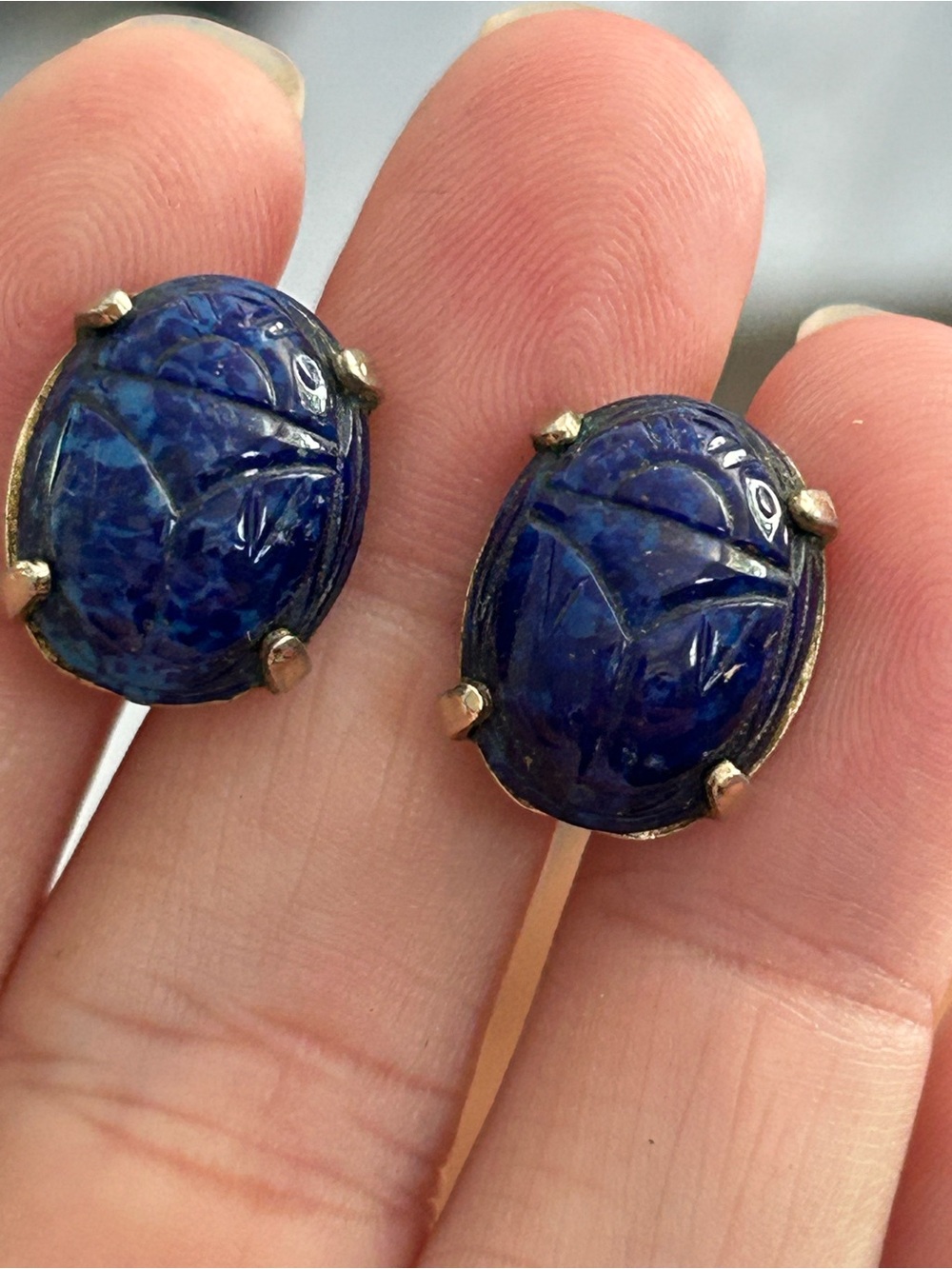 Deep Blue Scarab beetle lapis Stud Earrings - Women Jewelry